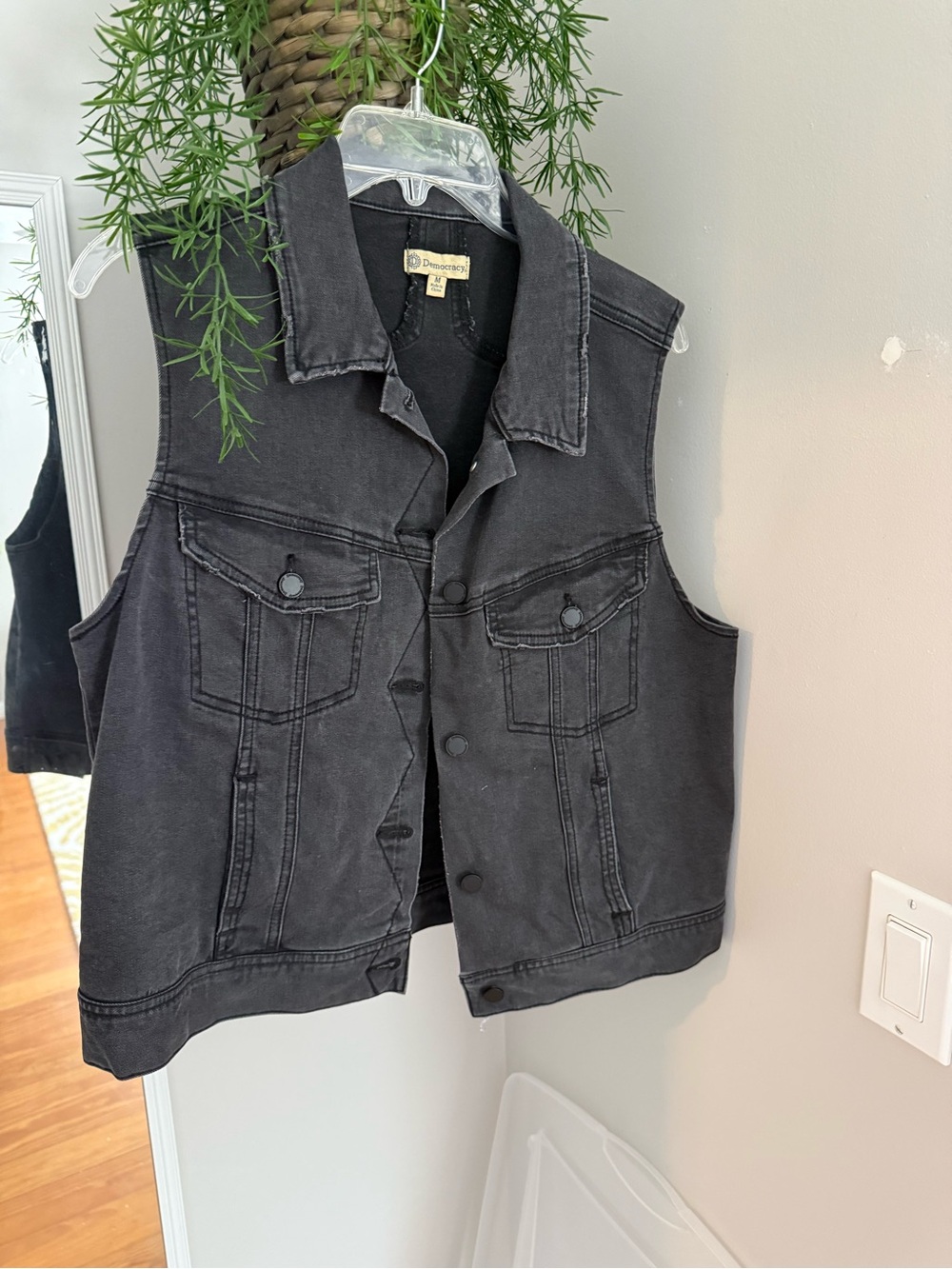 Democracy Black Denim Sleeveless Vest with Button Front